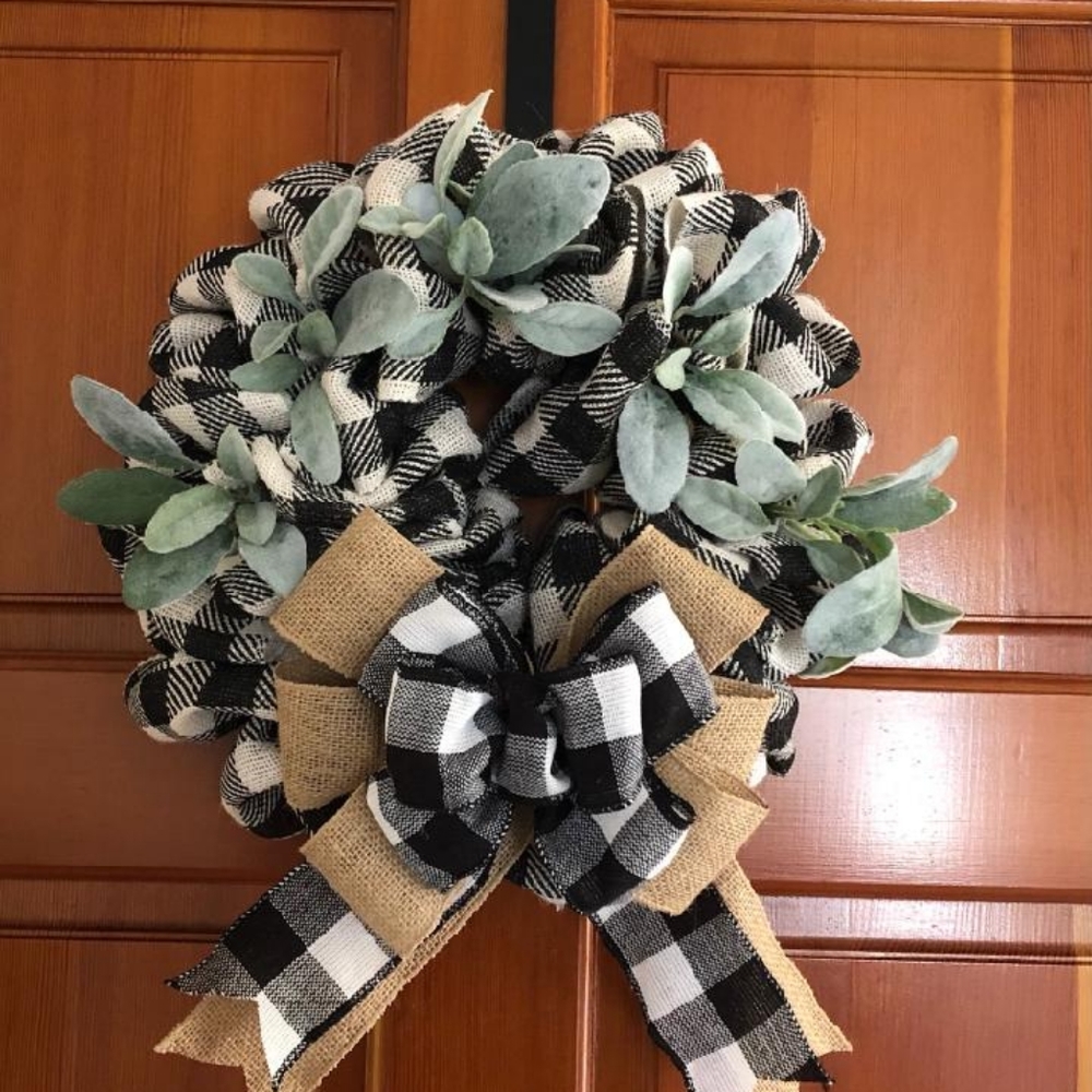 Wreath. Black & White Ribbon.